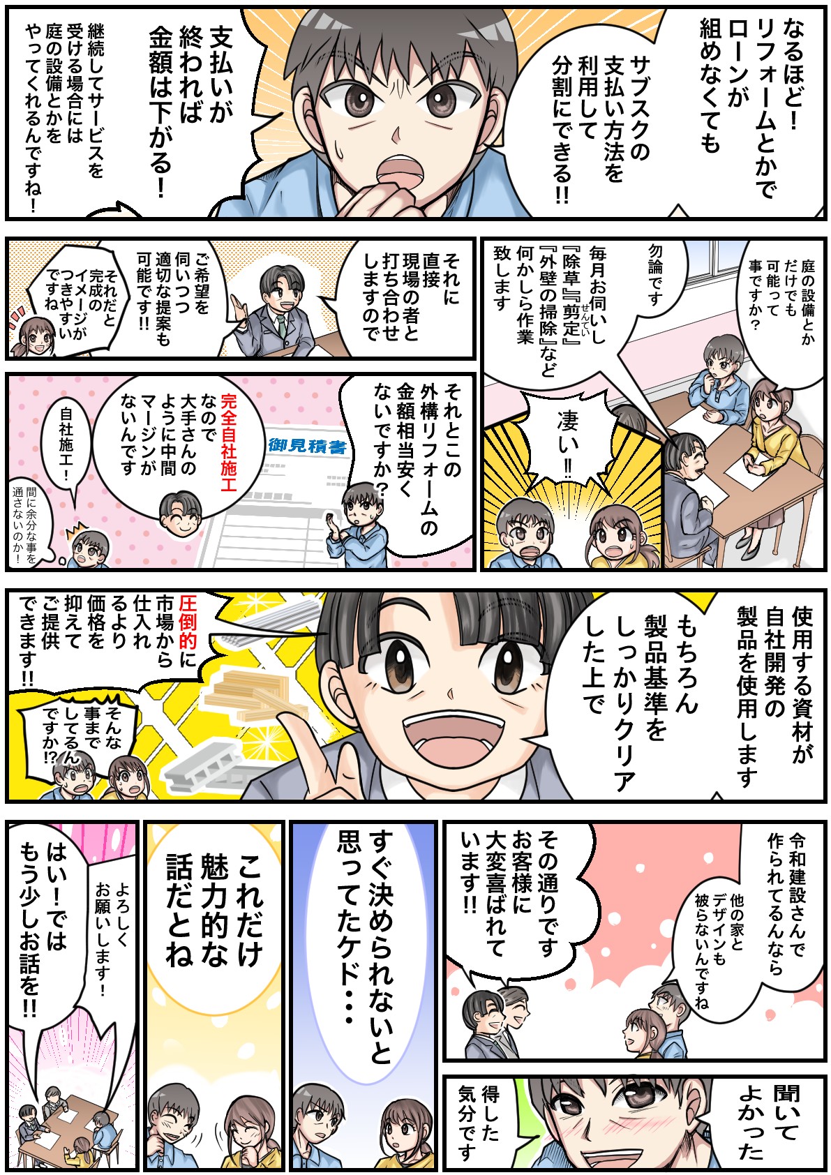 岡山のサブスク外構を解説する令和建設の漫画2|月額払いで外構工事ができる仕組み